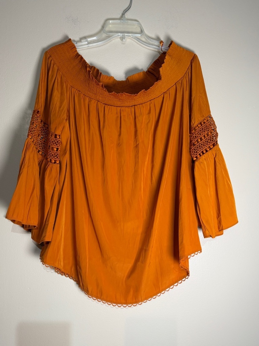 Chico's Orange Off-Shoulder Crochet Sleeve Tunic